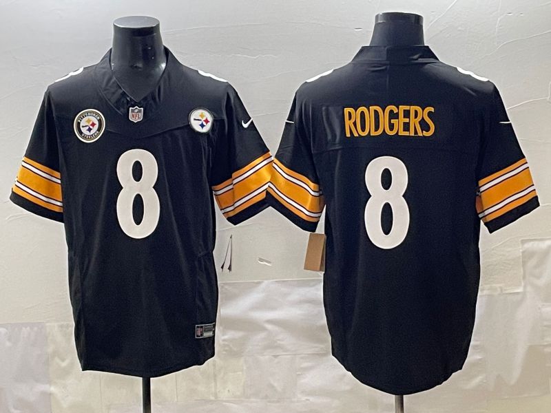 Men 2025 Pittsburgh Steelers #8 Rodgers Black Three generations Nike Limited NFL Jersey style 4